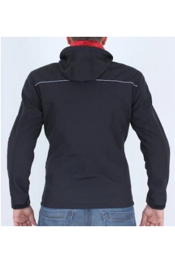 Jaws Soft Shell Kapüşonlu Korumalı Motorcu Montu - Siyah Kırmızı - 4