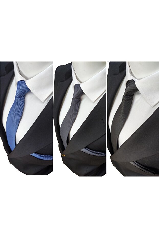 Black - Anthracite Gray - Necktie and Handkerchief in Indigo Blue Colors