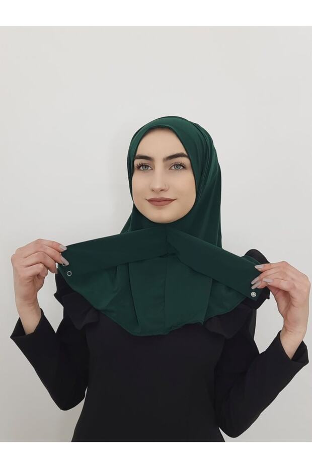 وشاح جاهز مزود بمشبك وشال Hijap بلون زمردي - 3