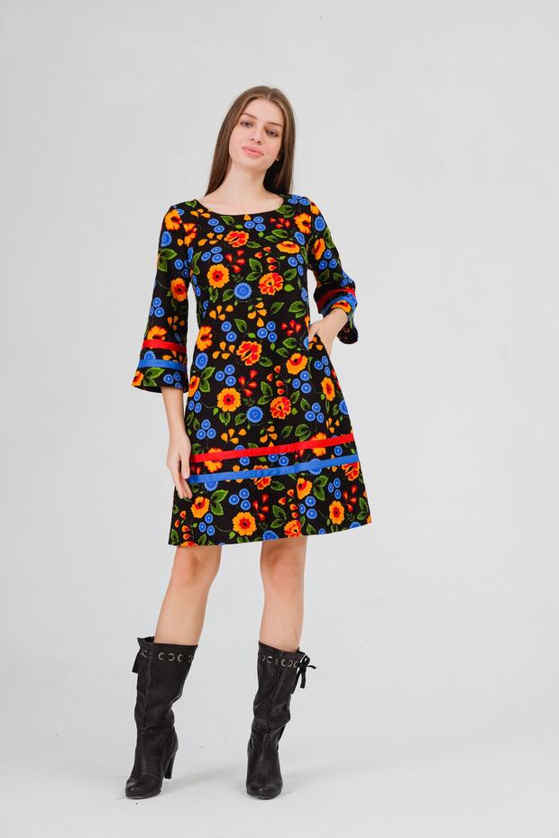 Women's Black Divitin Floral Flannel Cat Original Skirt Plain Stripe Winter Dress