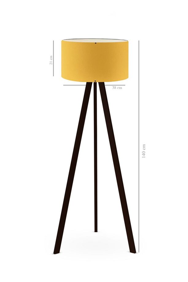 Art Tripod Ahşap Ayaklı Lambader Köşe Lambası Sarı Kumaş - 3