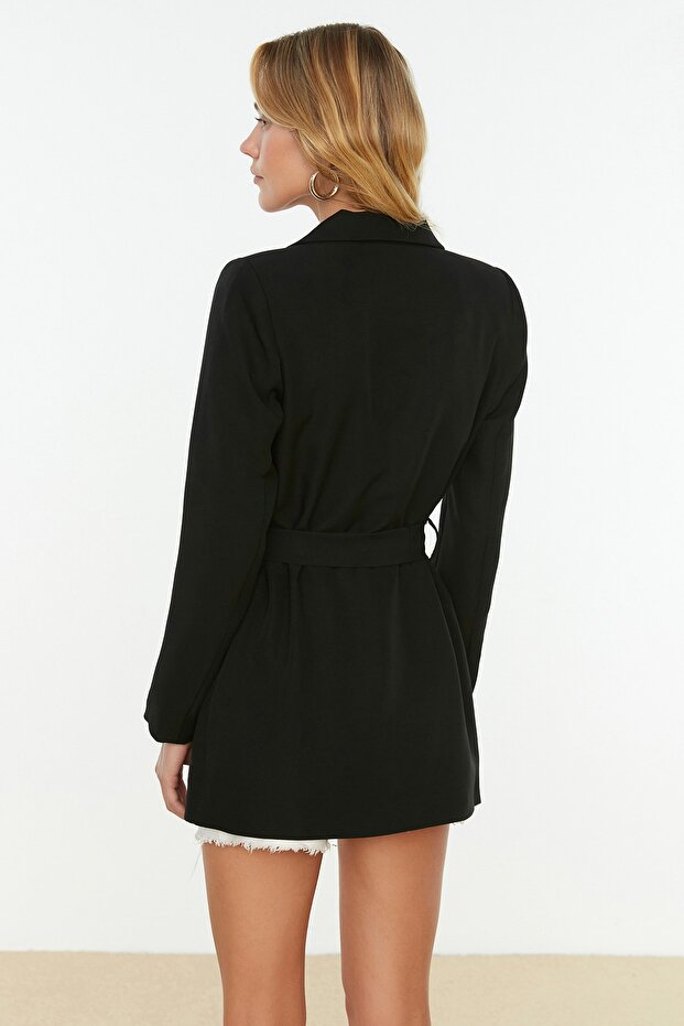 Siyah Regular Astarlı Dokuma Blazer Ceket TWOSS22CE0074 - 5
