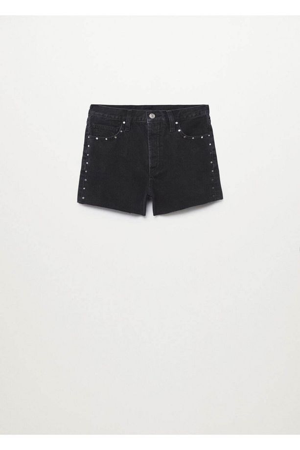 Kadın Siyah denim Zımbalı Kot Şort - 3