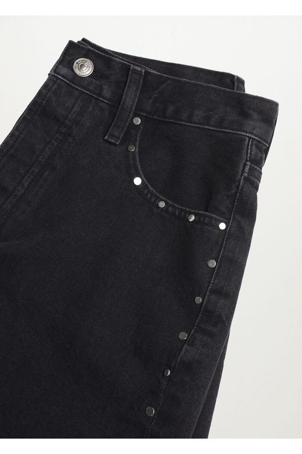 Kadın Siyah denim Zımbalı Kot Şort - 5