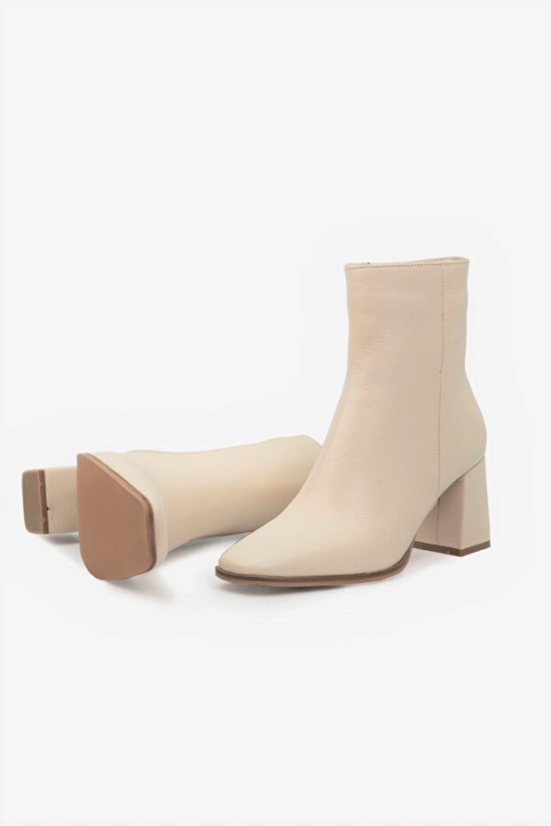 Kadın Bej Deri Bot - 4