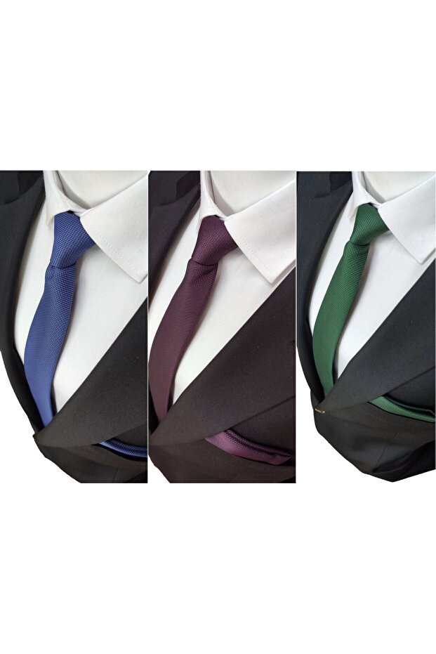 3-Piece Necktie and Handkerchief in Green Plum Aviator Blue Colors