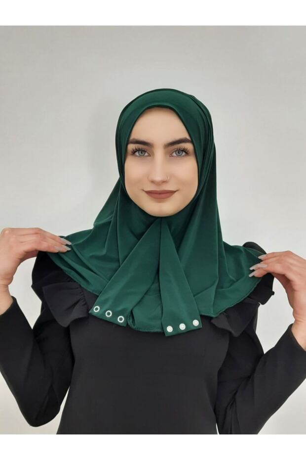 وشاح جاهز مزود بمشبك وشال Hijap بلون زمردي - 2