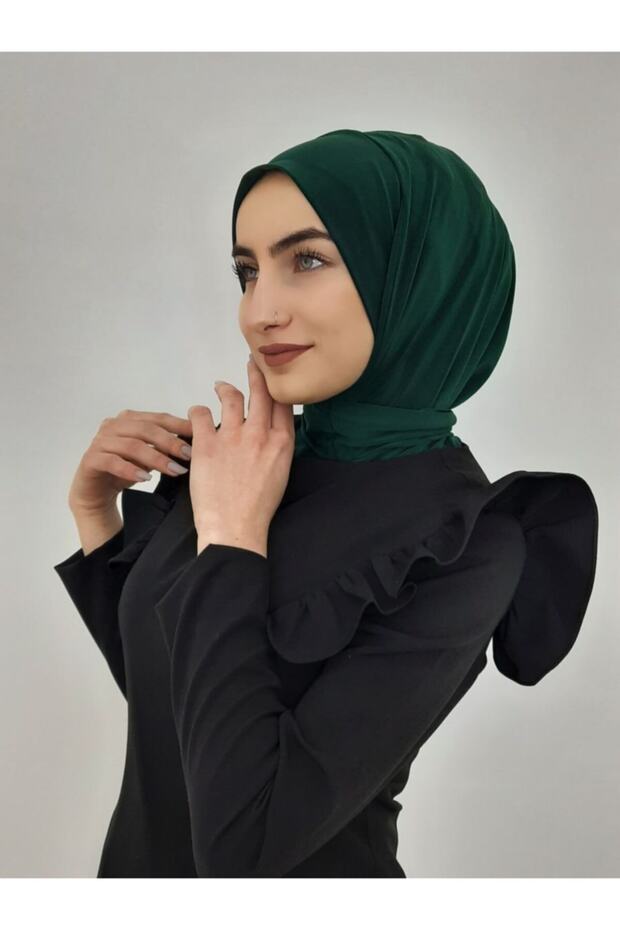وشاح جاهز مزود بمشبك وشال Hijap بلون زمردي - 4