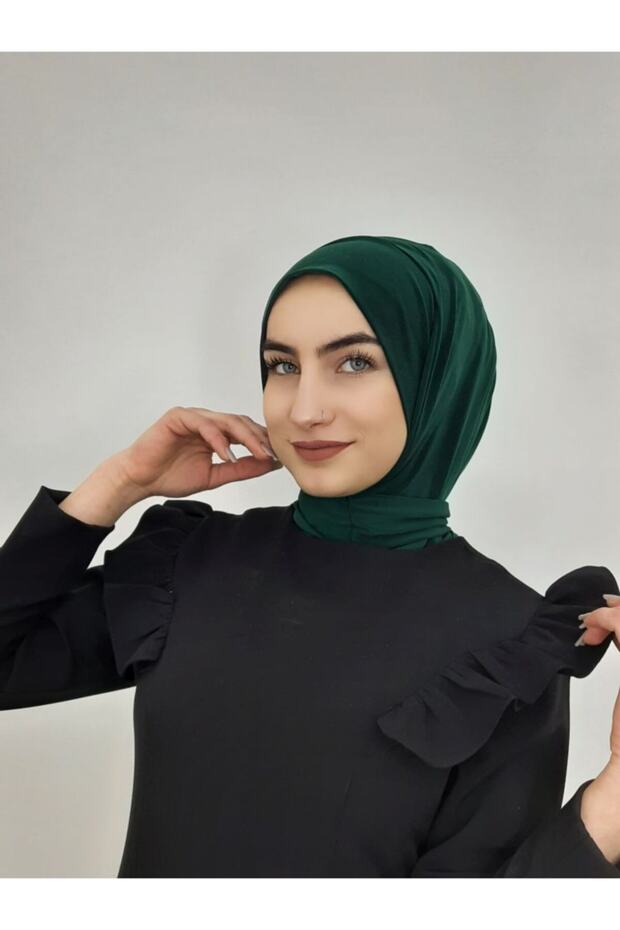 وشاح جاهز مزود بمشبك وشال Hijap بلون زمردي - 5