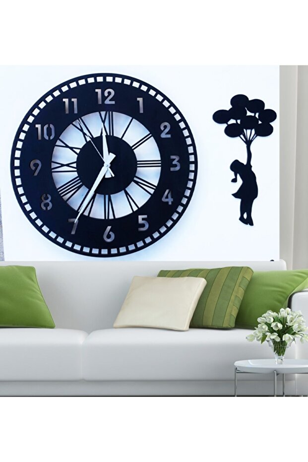 ساعة حائط مزخرفة + لوحة بالون طائر - 1