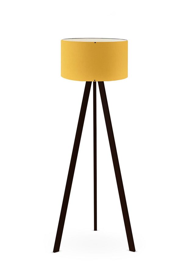 Art Tripod Ahşap Ayaklı Lambader Köşe Lambası Sarı Kumaş - 2