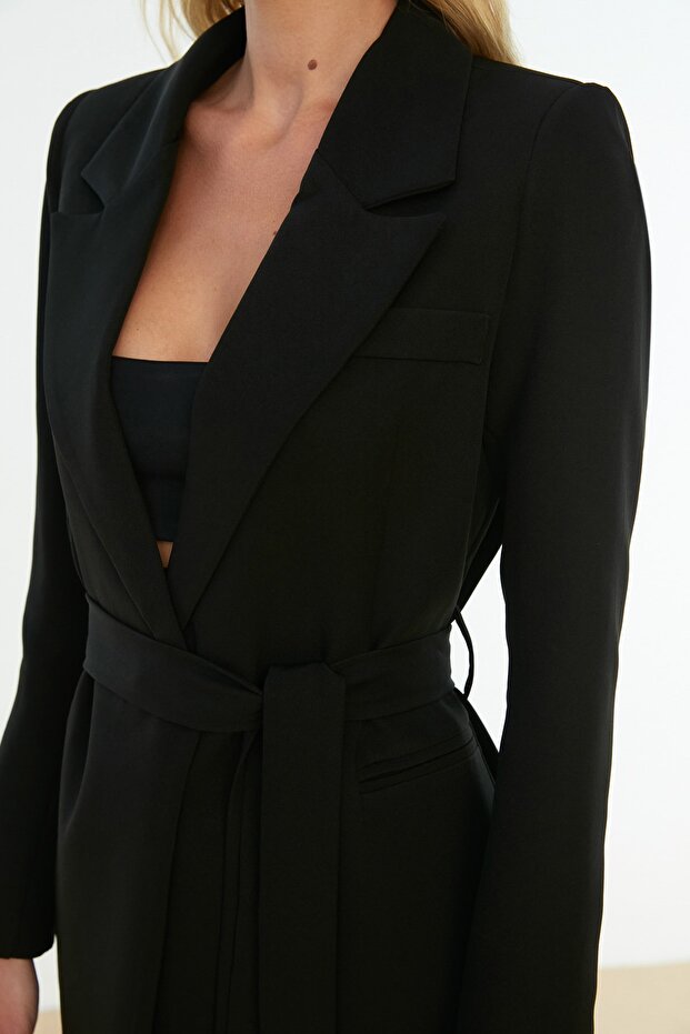 Siyah Regular Astarlı Dokuma Blazer Ceket TWOSS22CE0074 - 4