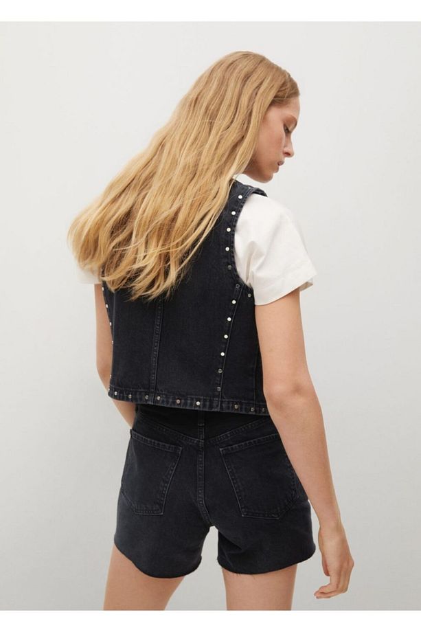 Kadın Siyah denim Zımbalı Kot Şort - 4