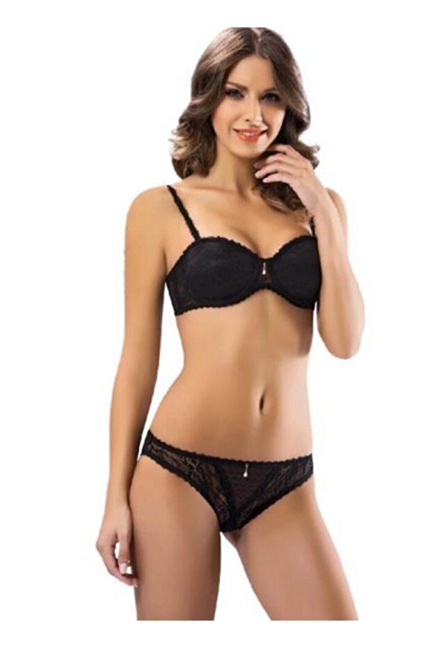 Women's Black Non-Supported, Non-Padded, Ruched, Strapless Bra Set 6022