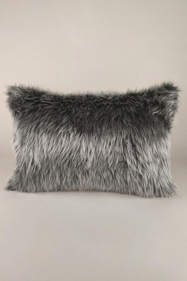 غطاء وسادة رمي مستطيل الشكل من القطيفة باللون الرمادي - 1