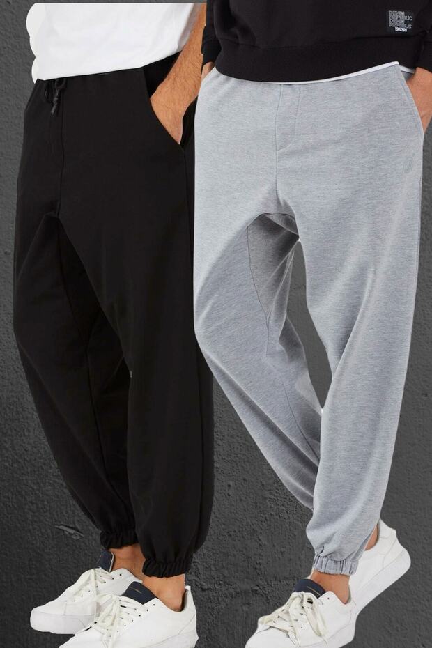 Men's Gray Black 2-Piece Printed Loose Sweatpants Gray Black 2-Pack Oversize Tracksuit Plus Size
