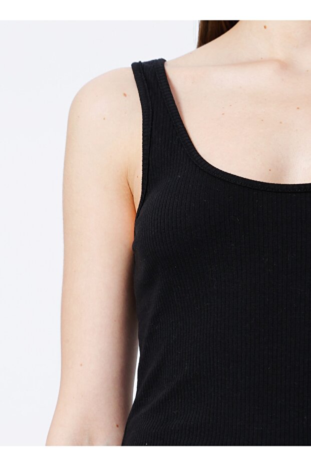 U Yaka  Basic Fitilli Siyah Kadın Atlet  -  K-LORKA - 2