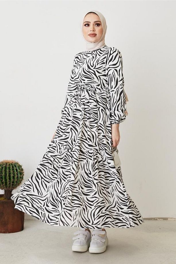401 Zebra Desen Elbise - 4