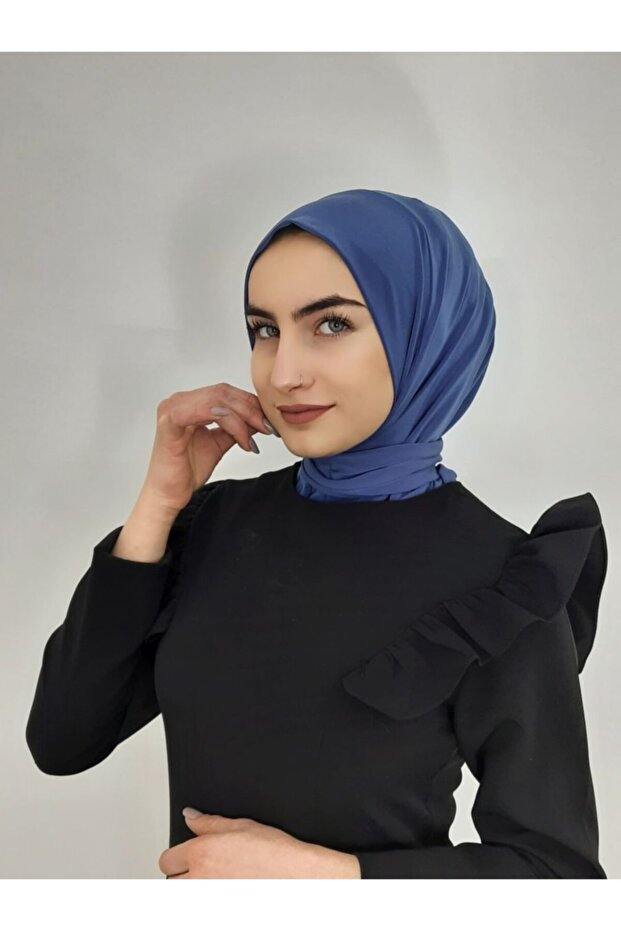 Snap Fastener Ready Scarf Shawl Bonnet Hijap Indigo Color