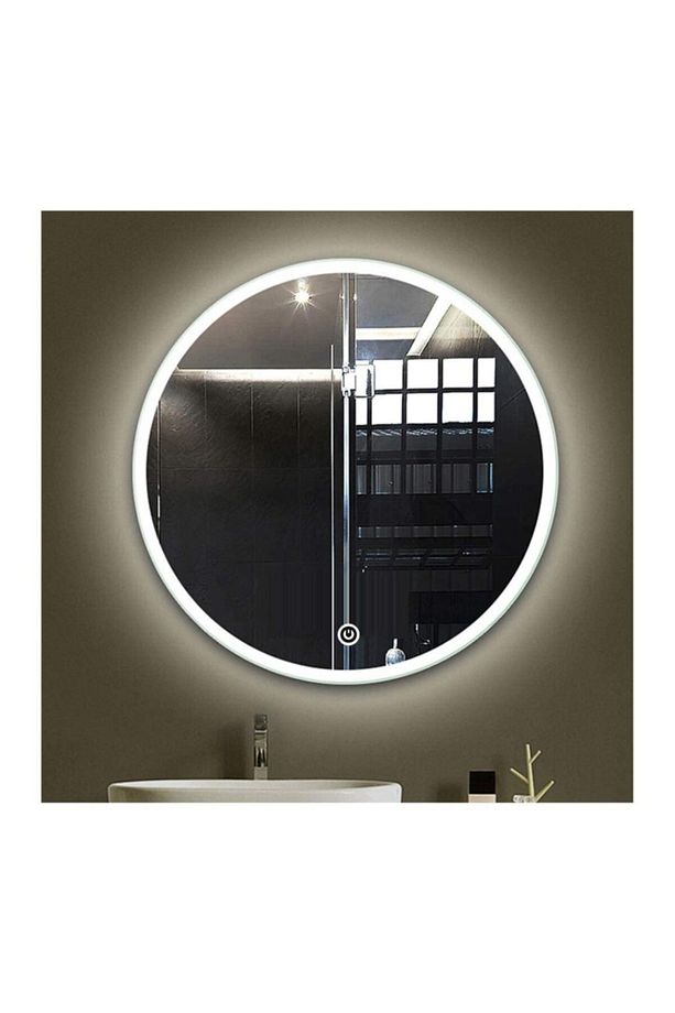 55x75 Cm Kumlamalı Dokunmatik Tuşlu Ledli Elips Ayna Duvar Salon Banyo Wc Ofis Yatak Odası Boy Ledli - 2