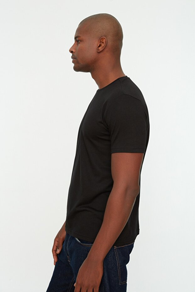 Siyah Basic Regular/Normal Kesim Bisiklet Yaka Kısa Kollu T-Shirt TMNSS22TS0271 - 5