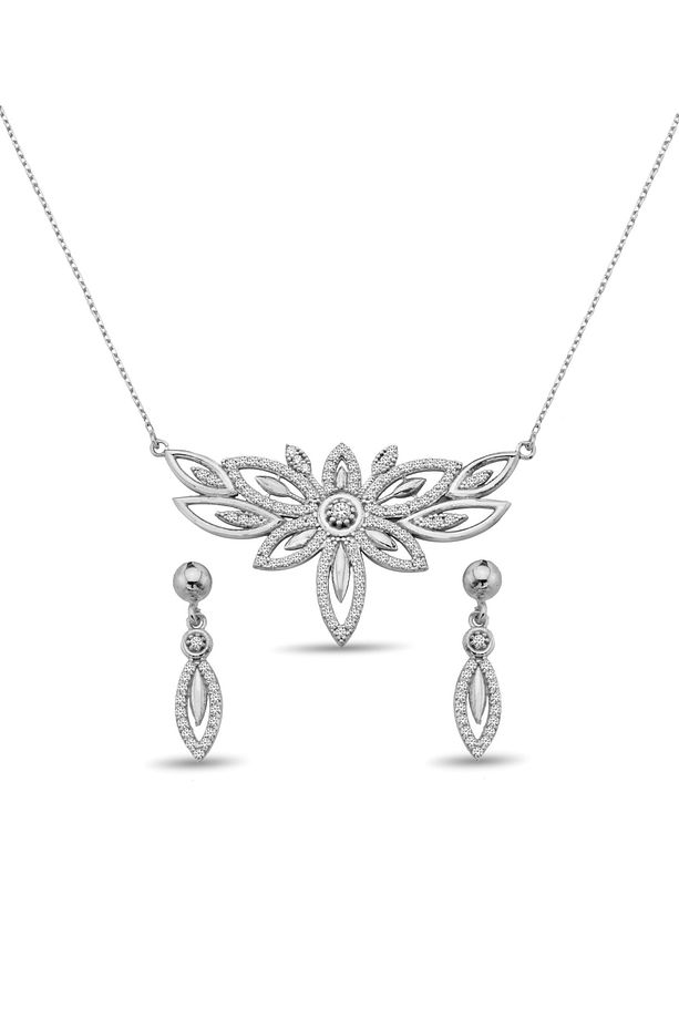 925 Ayar Gümüş Zirkon Taşlı Çiçek Set - S012002 - 1