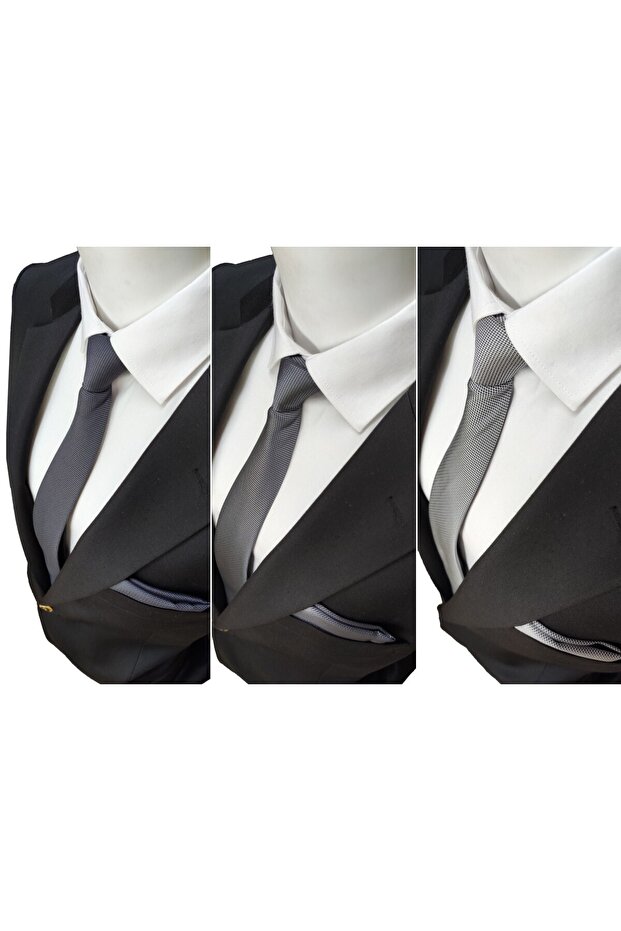 Anthracite - Smoked - Triple Tie and Handkerchief in Silver Gray Colors