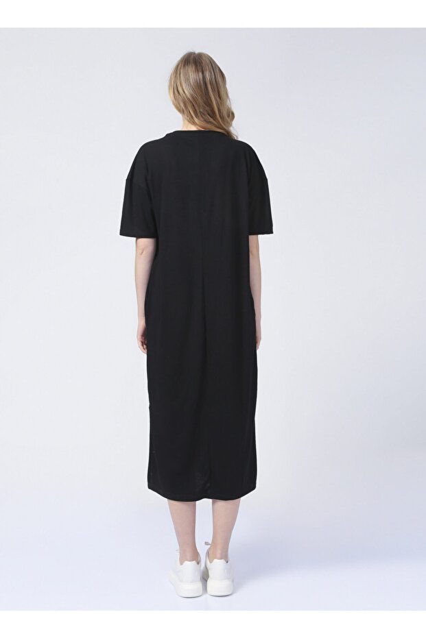 Siyah Kadın Bisiklet Yaka Basic Elbise K-CORIN - 3