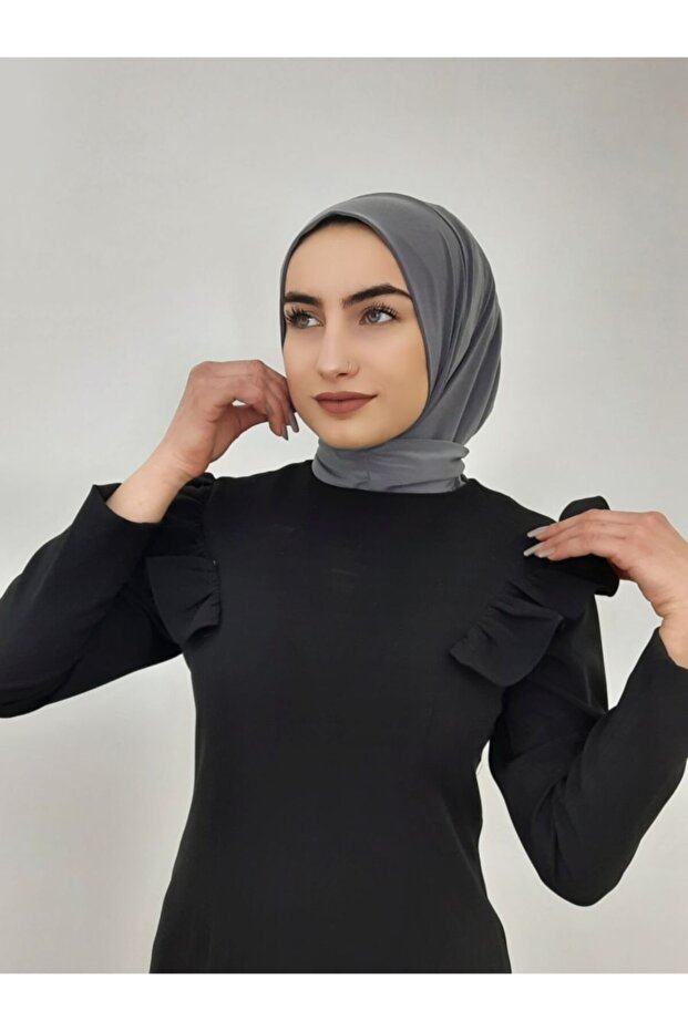 Snap Fastener Ready Scarf Shawl Hijap Gray Color