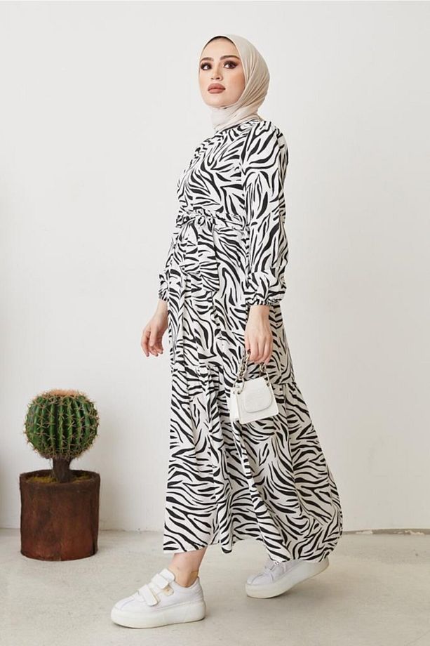 401 Zebra Desen Elbise - 3