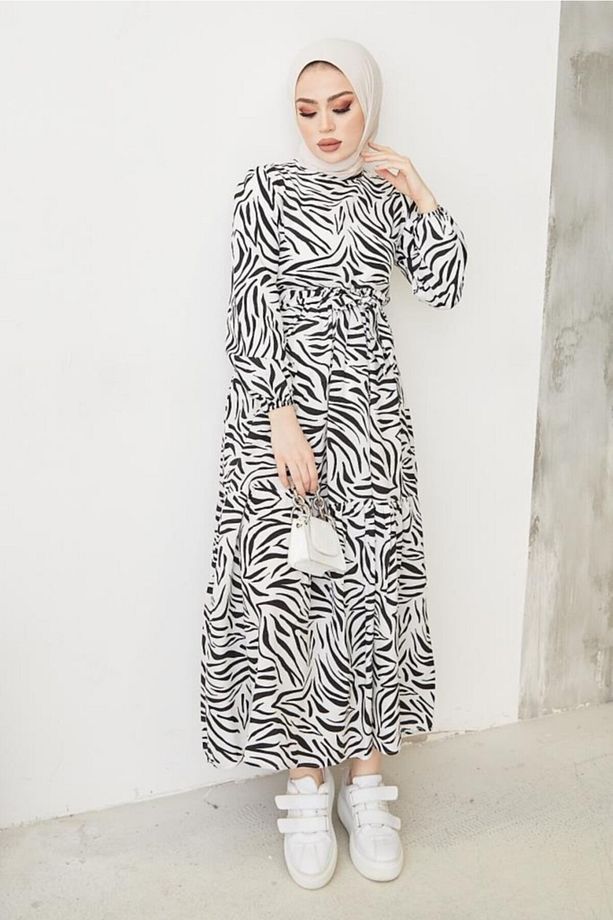 401 Zebra Desen Elbise - 6