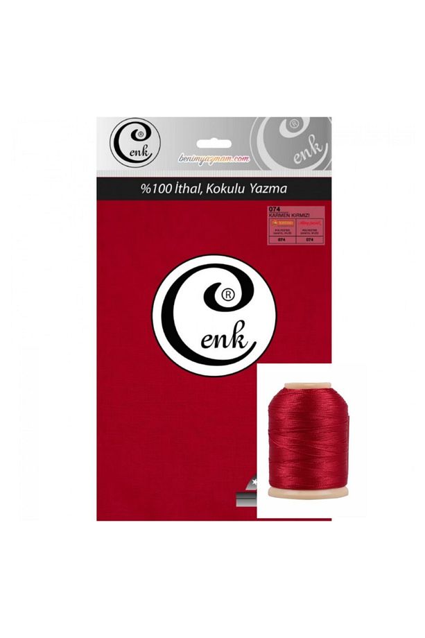 Yazma 100 Cm Karmem Kırmızı Tekli Poşet Yazma (085) Altınbaşak 20 Gr Oya Ipi Ile Birlikte - 1