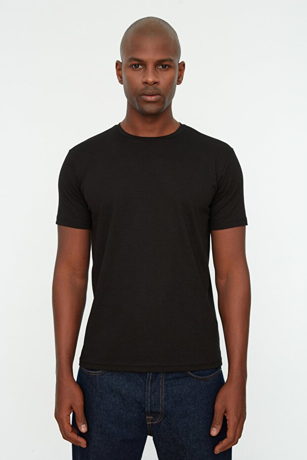 Siyah Basic Regular/Normal Kesim Bisiklet Yaka Kısa Kollu T-Shirt TMNSS22TS0271 - 4