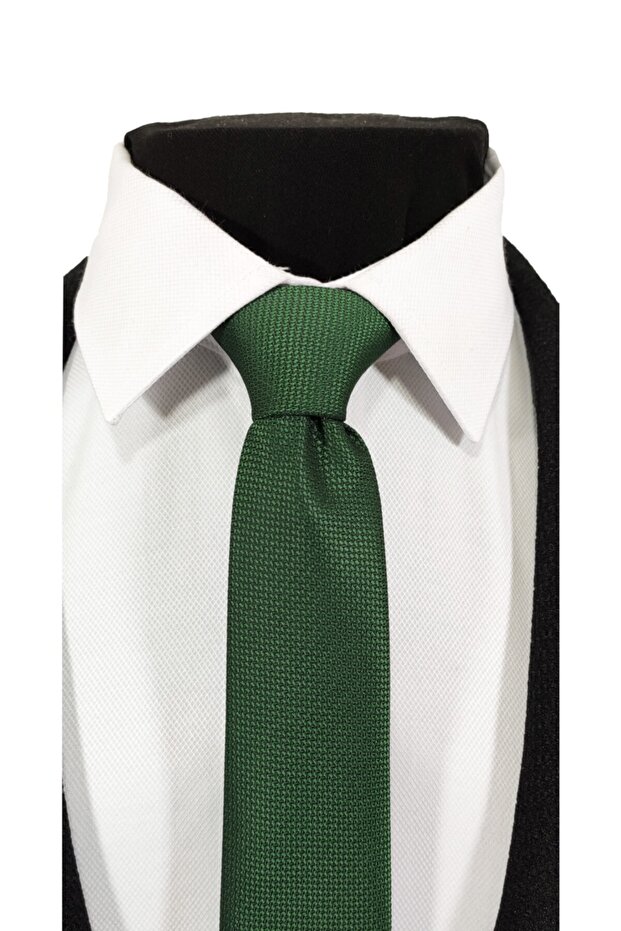Yeşil Renk Armürlü Kravat Mendil Seti - 3