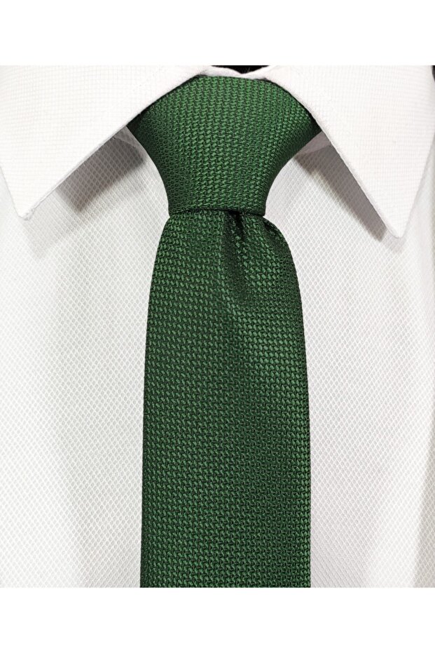 Yeşil Renk Armürlü Kravat Mendil Seti - 4