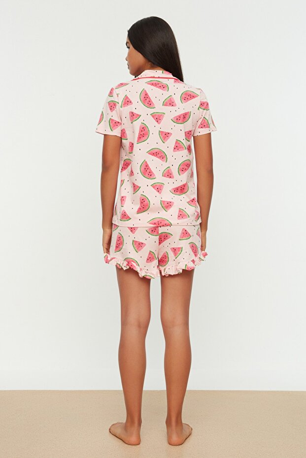 Піжама з рожевої бавовни з кавуновим візерунком та оборками THMSS21PT0670 - 5