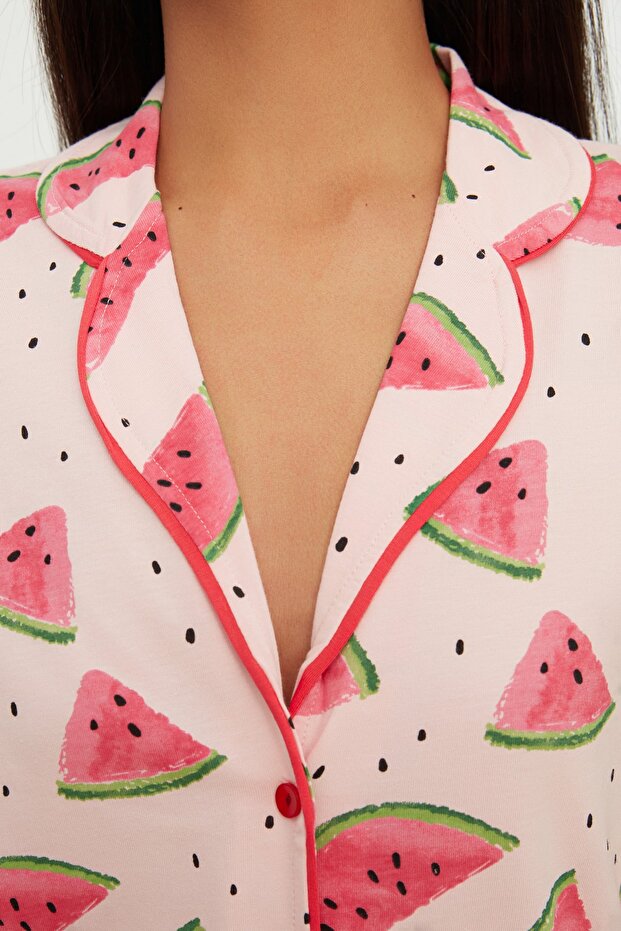 Піжама з рожевої бавовни з кавуновим візерунком та оборками THMSS21PT0670 - 3