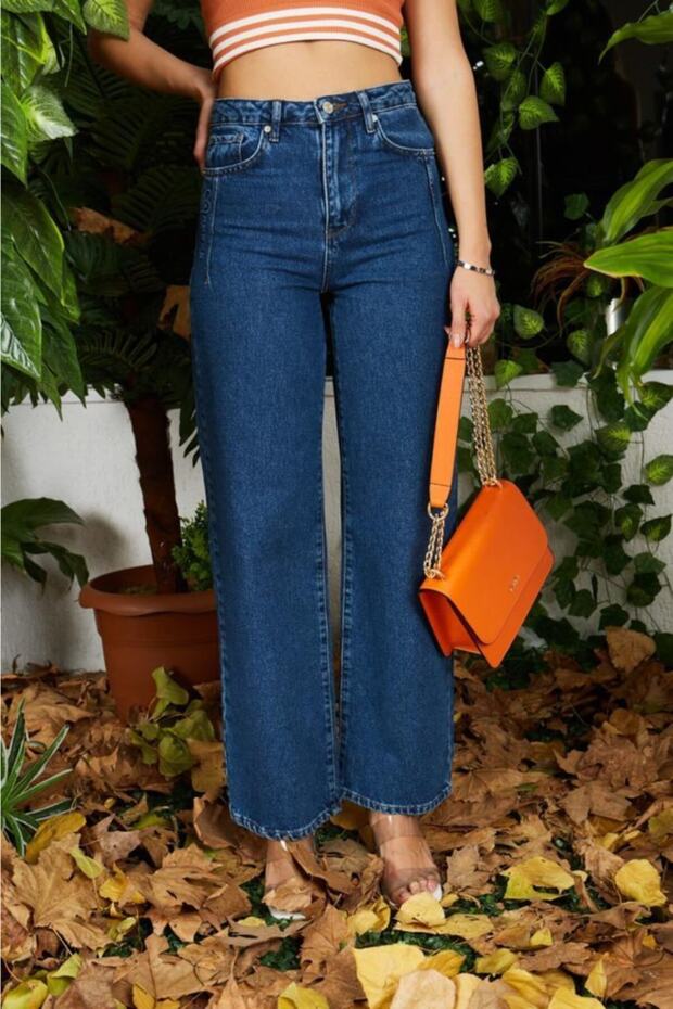 Blue High Waist Wide Leg Jean Trousers