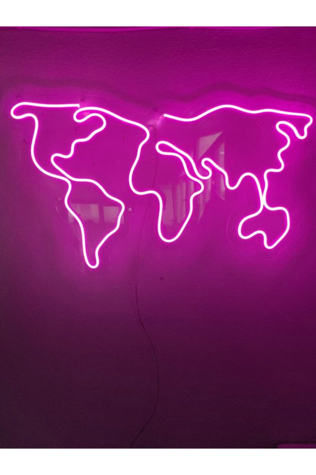 World Map Neon Sign Neon Led Decorative Wall Lighting Neon Wall Decoration 66X38Cm