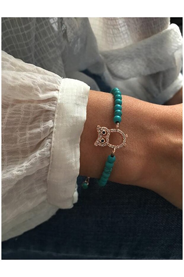 Women's Owl Figured Turquoise Natural Stone Bracelet