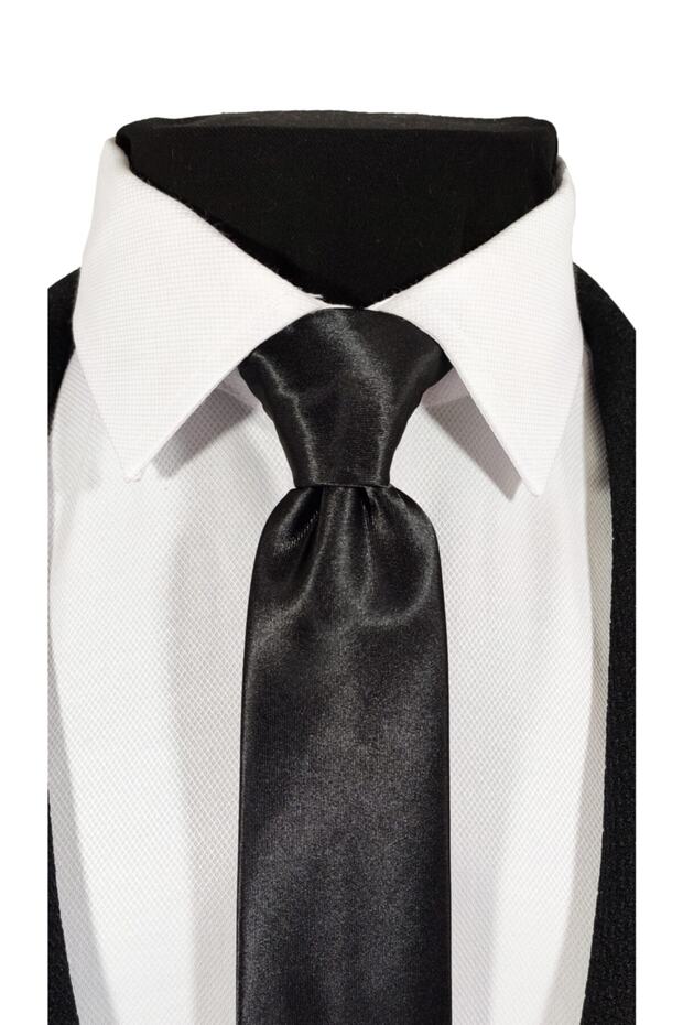 Black Color Satin Tie Handkerchief Set - 2