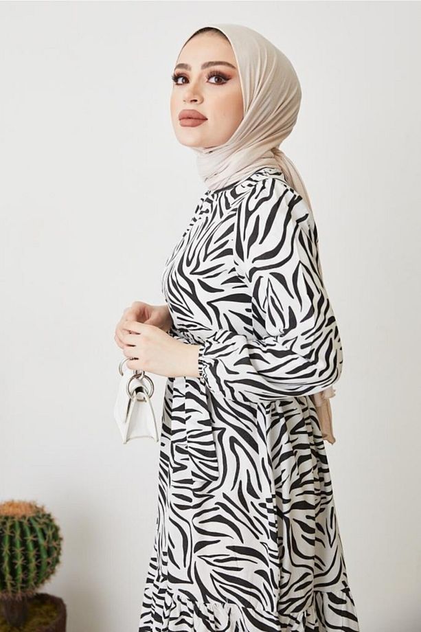 401 Zebra Desen Elbise - 7
