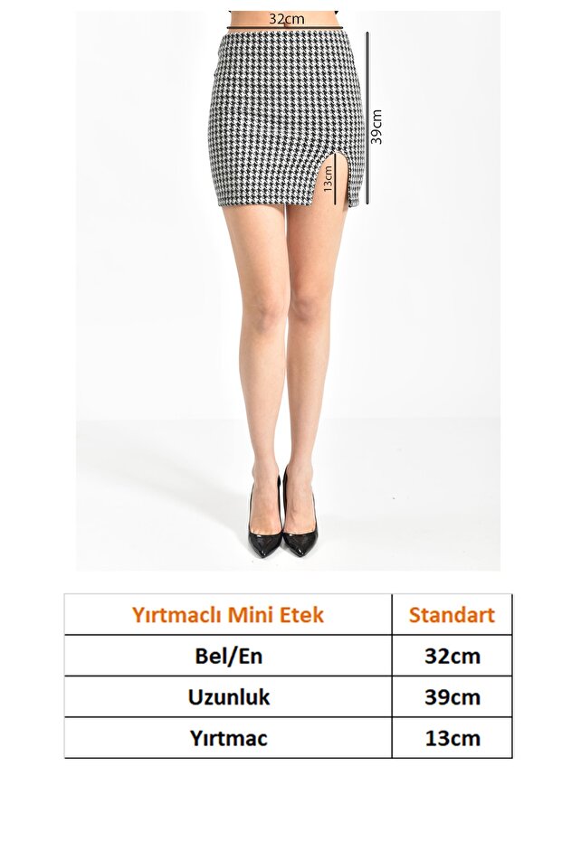 Slit Houndstooth Patterned Mini Skirt - 5