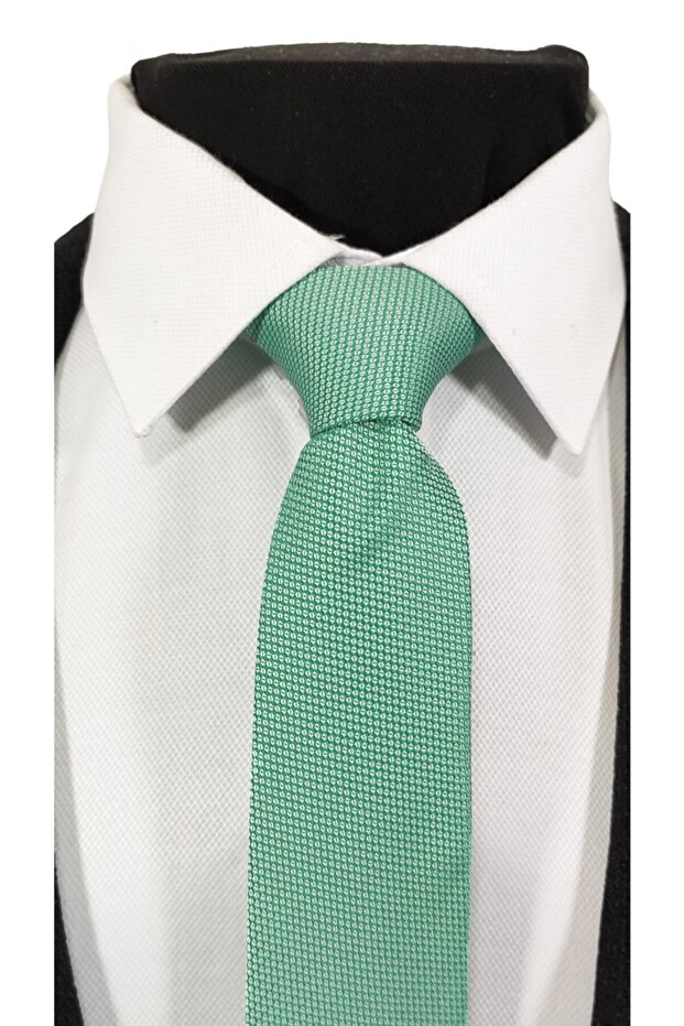 Mint Yeşili Renk Armürlü Kravat Mendil Seti - 2