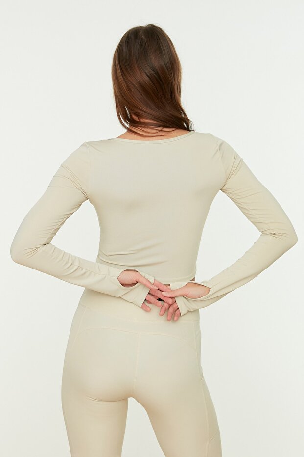 Taş Crop Pencere/Cut Out ve Baş Parmak Delik Detaylı Örme Spor Üst/Bluz TWOAW21BZ0156 - 6