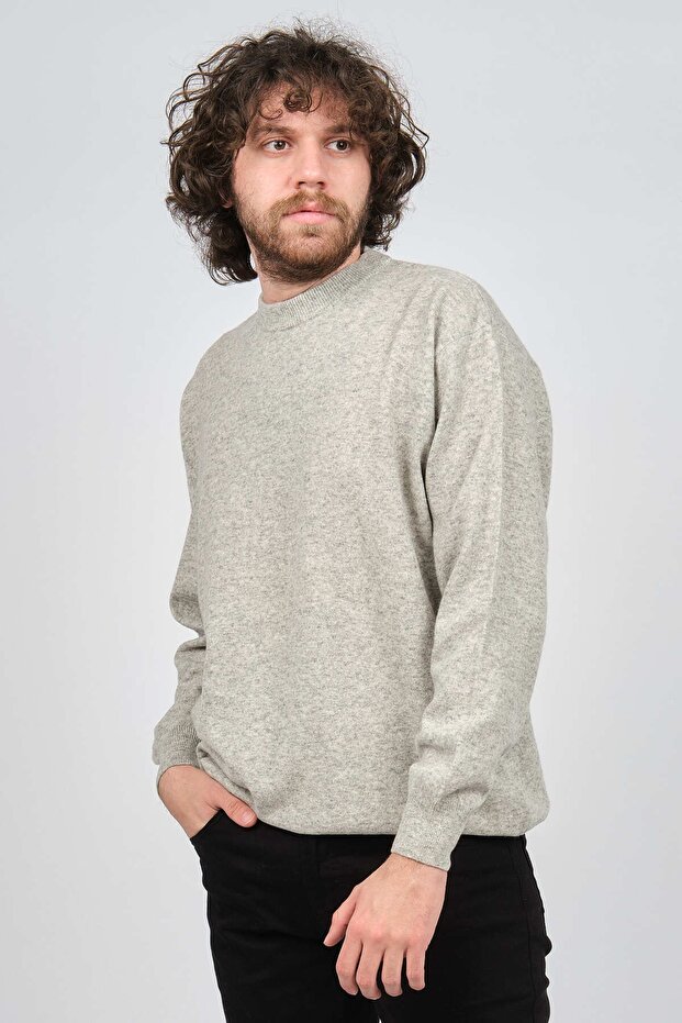 سترة رجالية من صوف الحمل برقبة على شكل حرف V 0593130 رمادي - 3