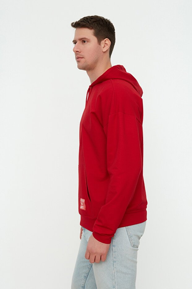 Bordo Kapüşonlu Oversize/Geniş Kesim Uzun Kol Etiketli Sweatshirt TMNSS21SW0221 - 2
