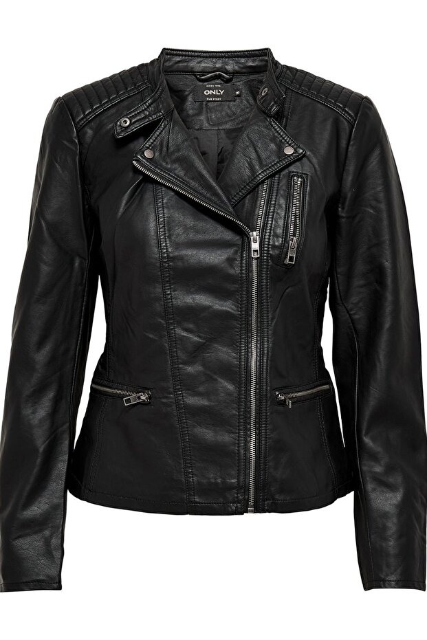 Kadın Siyah Deri Ceket 15110802 - 5