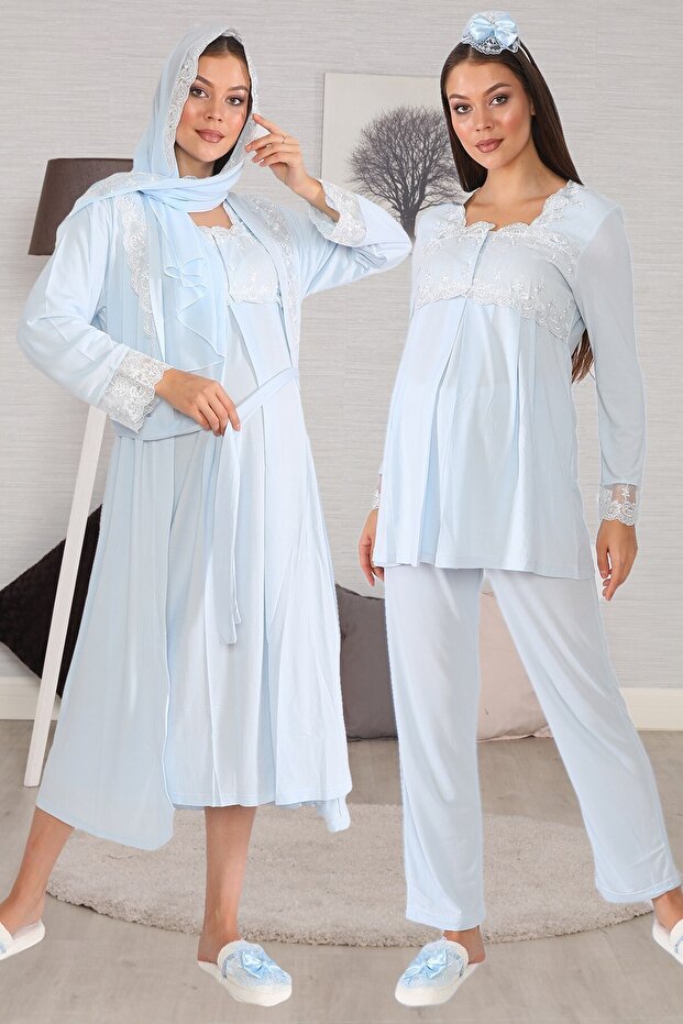 Maternity Maternity 2406 Blue Maternity Maternity Set of 7 with Hijab