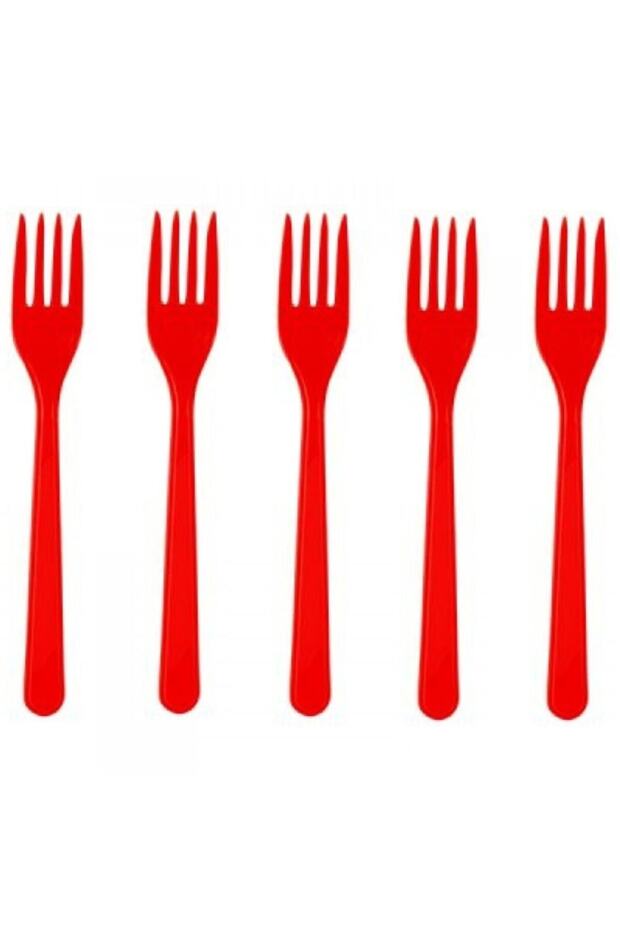 شوكة بلاستيكية حمراء 25 قطعة - 1
